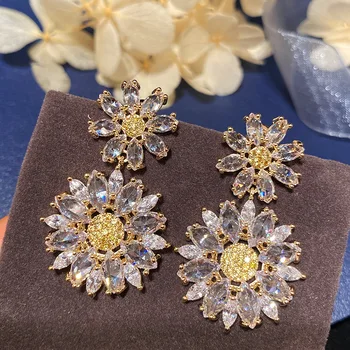 Bilincolor fashion cz slnečnice drop náušnice pre ženy, svadobné svadobné šperky