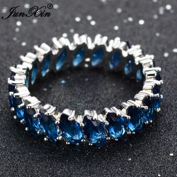 JUNXIN Módne Modrá Geometrické Prsteň Biele Zlato Krúžok Vintage Snubné Prstene Pre Mužov A Ženy Šperky Priateľ Dary
