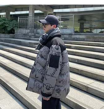 Muži Japonský Streetwear Black Puffer Bunda 2020 Mens Harajuku Patchwork Zimné Bublina Coats Muž Ghost Hip Hop Vetrovka