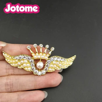 Vintage zlatý tón muž šperky crystal 65mm anjel krídla koruny brošňa kolíky