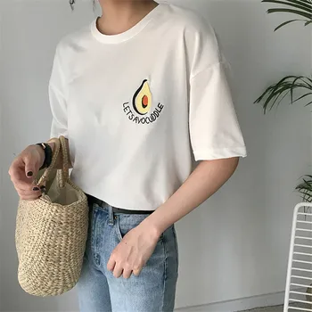 Harajuku Plus Veľkosť Bežné Ženy T-shirts 2019 Lete Avokádo Výšivky Kawaii Topy, Tričká Krátky Rukáv Voľné Ženské Oblečenie