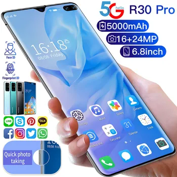 Galxy r30 Pro 128 GB/256 GB 16+24MP Mobilný Telefón 6.8 Palcový Povrch Displeja Smart Telefónu 5000mAh Mobilný Telefón, Smartphone Snapdragon 865