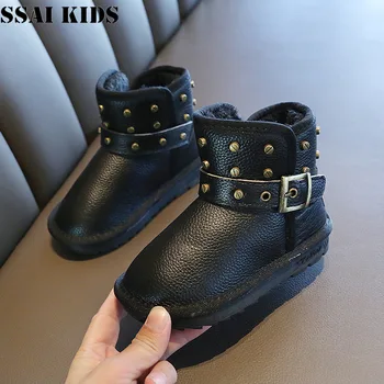 SSAI DETI, Dievčatá, Martin topánky 2020 nové zimné Non-slip originálne kožené detské topánky plus velvet teplé členková obuv