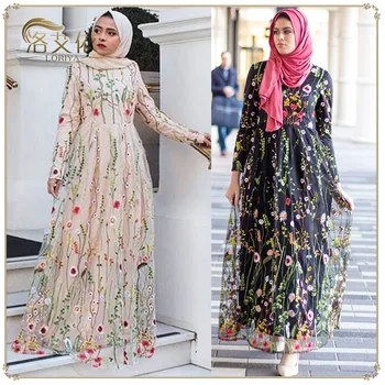 WEPBEL Dlho Maxi Šaty Žien Moslimských Abaya Šaty Čipky, Výšivky Žien Dubaj Sladké Kvety Ramadánu Islamskej