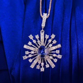 Valentína Darček 18Kt White Gold Diamond & Zafír, ktorý Kvitne Zapojenie Prívesok Jedinečné Prívesky WP059