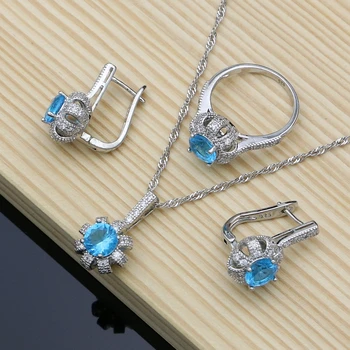 925 Silver Svadobné Šperky Sky Blue (CZ Šperky Sady Pre Ženy Výročie Náušnice S Kamennými Dropshipping Náhrdelník Nastaviť
