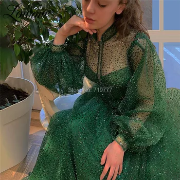 Korálky Zelenej Dlhé Rukávy Večerné Šaty Sequin Formálne Šaty Na Blízkom Východe Večerné Šaty Dubaj Party Šaty 2020 Vestiti Da Séra