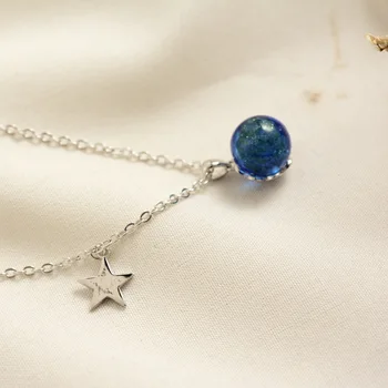 BONLAVIE Modré Crystal Magic Ball Náhrdelník S925 Čistého Striebra Pentagram Satelit Clavicle Reťazca Ženské Šperky Darček