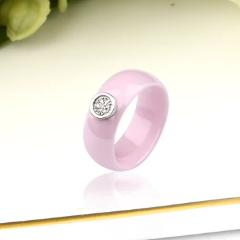 Nové Krásne Ružové Keramické Nastaviť Crystal U Tvarované Elegantné Náušnice 8MM Široké, Hladké Prstene Urobiť Zdravé Keramického Materiálu Pre Ženy