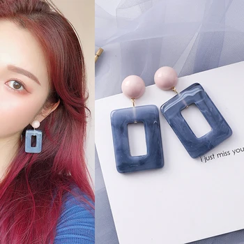 Kórejský Modrá Geometrické Akrylové Živice Náušnice Jednoduché Kruhové Námestie Kruhu Drop Visieť Náušnice pre Ženy, Dievča Strany Šperky
