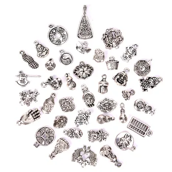 40Pcs/set Nový Dizajn Tibetského Striebra Čínsky Štýl Charms Prívesky, Šperky DIY Remeselnej Tvorby