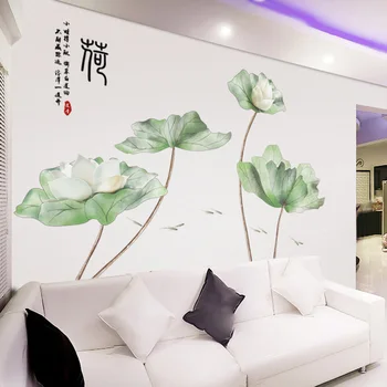 Veľký Čínsky Štýl Home Office Dekor Lotosový Kvet Samolepky Na Stenu Obývacia Izba Decor Art Stenu Plagát Na Stenu, Dekorácie