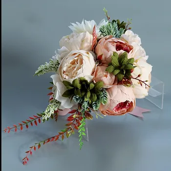 Nevesta drží kyticu vodné kvapôčky simulácia kvetinové svadobné šaty domácnosť, dekorácie, svadobné Doprava Zadarmo