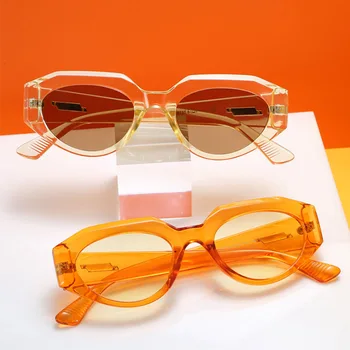 Mnohouholník Typ Odtiene Ženy Cat Eye slnečné Okuliare Orange Jasné, Okuliare, Transparentné Rámom Slnečné Okuliare pre Ženy, Mužov Ochrana Očí