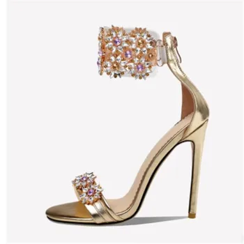 2021 lete nové dámske topánky drahokamu kvet sandále autentické módnej značky 11 CM bodce fashion show 3-11 12 BBZAI