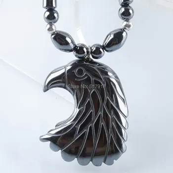 RONGZUAN Black Non Magnetické Prírodné Hematite Kameň Korálky Eagle hlavu Prívesok Náhrdelník Módne Šperky Darček 1Pcs TF3035