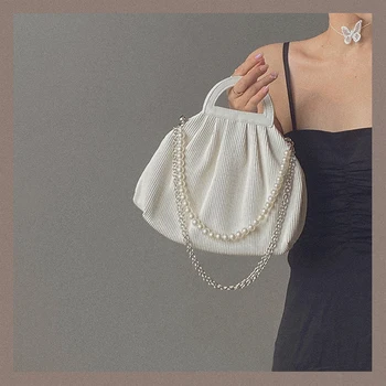Elegantné Ženy Reťazca Tote bag Módne Novú Kvalitu Pearl ramenný popruh dámske Kabelky Skladaný Ramenný Messenger Bag v Podpazuší taška