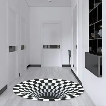 3D Vír Ilúziu, Koberce Moderné Tlače Čiernej A Bielej Podlahe Koberec Non-sklzu Pre Izba Spálňa Umenie Mat Miestnosti Dekorácie^