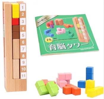 Drevené Mozgu Veža Tetris Puzzle Námestie 3D Mozgu Teaser Puzzle pre Deti Bloky Duševný Rozvoj Puzzle, Hračky a Hry pre Deti