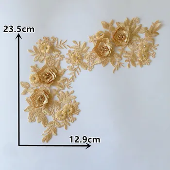 Nové dorazí 3D kvet Čipky Textílie Golier Na Vyšívanie ABS pearl Venise Čipka na Výstrihu Nášivka DIY Šitie Šiat, Doplnkov