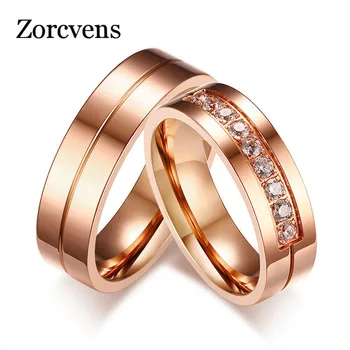 ZORCVENS Trendy Kapely Svadobné Prstene pre Ženy / Muži Milujú Rose Gold-farba Nehrdzavejúcej Ocele CZ Sľub Šperky aliancie anel