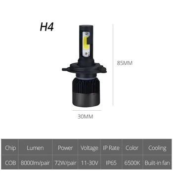 ATcomm H1 LED H7 H11 LED Mini Turbo Ice Auto Hmlové Svetlo 12V 6500K Biela 8000Lm 72W LED H8 H9 9005 HB3 9006 HB4 Auto Hmlové Svetlá