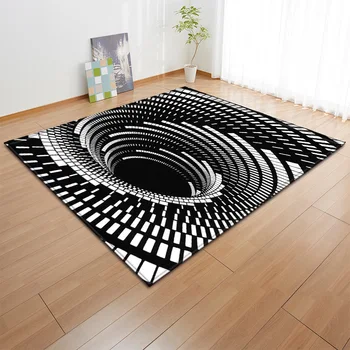 Kreatívne čiernej a bielej stereo vír vzor Koberce pre Obývacia izba, Veľká Veľkosť Koberec koberec a Moderných Domov Protišmykové Podlahové Rohože