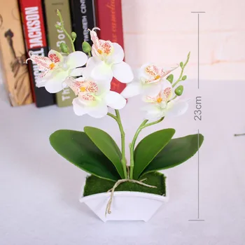 Umelé Motýľ Orchidea, Kvet + Váza Nastaviť Reálny Dotyk Listy Simulácia Rastliny Celkovo Kvetinový s Kvetináč Domova