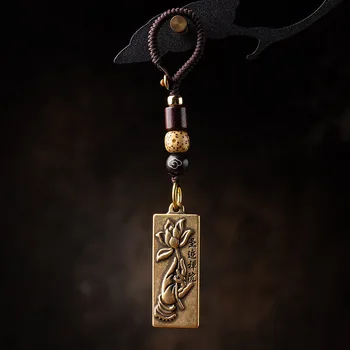 Mosadz Lotus Buddha Strane Tag Keychain Prívesok Šperky Vintage Módy Medi Auto Prívesok Na Zavesenie Luxusné Značky Keyring Závesy