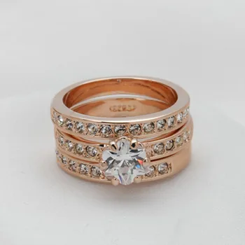 Fatpig Luxusné 3. Kolo Rose Gold Color Zásnubné Prstene pre Ženy Cubic Zirconia Kryštály Kvet Žena snubný Prsteň 0.7*0.9 cm