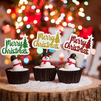 12pcs/veľa Veselé Vianoce Cake Vňaťou Narozeninový Dort Dekor Šťastný Nový Rok Party Cupcake Vňaťou Dezert Dekorácie Pečenia Dodávky