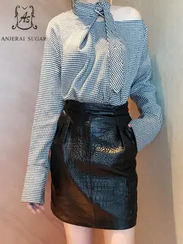 Jeseň ženy Originálne kožené krátke sukne štíhle sexy vysoký pás Retro Emboss Krokodíla vzor OL office žena Package hip sukne