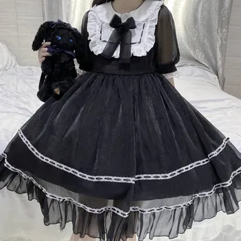 Ženy Black Lolita Šaty Japonské Anime Cosplay Kostým Kawaii Dievčatá Ružová Princezná Čaj Komické Bábika Cos Party Šaty Večerné Šaty