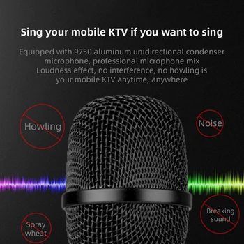 Bezdrôtový Mikrofón Dual Reproduktor Kondenzátora Bluetooth Karaoke Reproduktor Mikrofón pre Karaoke/Spev/Cirkev/Reči Čierna