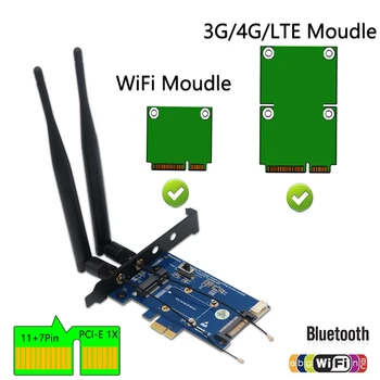 PCI-E WiFi Adaptéra PCIE, Wifi, Bluetooth Adaptér Mini PCI Express do PCIE X1 Sieťové Karty Mini PCI E Wifi 3G/4G/LTE + SIM Slot