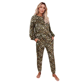 Sexy Žien Pajama Sady Leopard Kamufláž Postupnej Zmene Modrú Farbu okolo Krku Príčinné Sladké Pyžamá pre Dámy