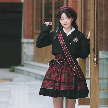 Anglicko študent štýl sladké lolita jk jednotné vyhovovali krátke sako +sukňa prehoz na jeseň zima mäkké dievča cosplay loli