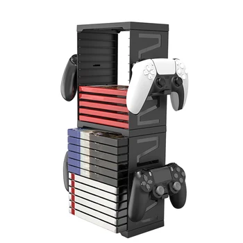 Double-layer Skladovanie Veža Držiak Pre 24 Hru Disky A 4 Radiče Multifunkčné Disku Organizátor Gamepad Stojan Na PS5