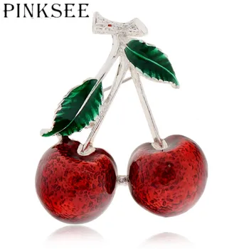 PINKSEE Nové Cherry Brošňa pre Ženy 2 Farby k Dispozícii Ovocie Príslušenstvo Brošňa Pin Roztomilý Šperky Deti Darček Vysokej Kvality