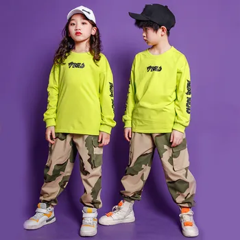 Zelená Mikina Pre deti detské Jazz Oblečenie Street Dance Chlapci Hip Hop Dance Bubny Kostým Dievča Hiphop Výkon Oblečenie