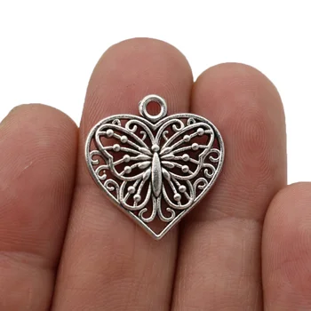 10pcs Tibetského Striebra Plátovaného Srdce Motýľ Charms Prívesky na Náramok, Náhrdelník Šperky Čo HOBBY Ručné 22 mm