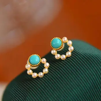Nový Silver Intarzované a Tyrkysové pearl šperky set Čínskom štýle retro šarm pozlátené svetlo luxusné, pôvabné ženské výročie darček