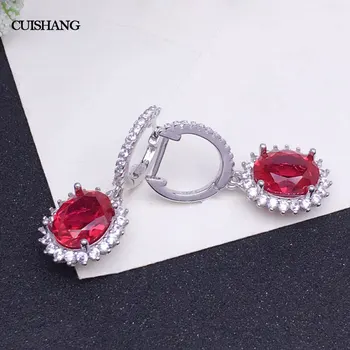 CSJ Red Ruby Čistý 925 Sterling Silver Náušnice Vytvorené Drahokam Módne Šperky Pre Ženy Femme Darček