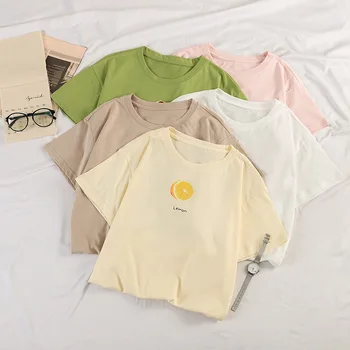 Avokádo Zelený Krátky Rukáv T-Shirt Ženy 2020 Letné Nový Kórejský Sladké Ženské Topy Príležitostné Voľné Lady Basic Tee Tričko