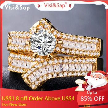 Visisap Luxusný Romantický Okrúhly Zirkón Krúžok pre Ženy Rose Gold Color Pár Krúžky Výročie Svadby Veľkoobchod Šperky B962