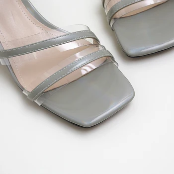 Veľká Veľkosť 34-43 Lete Ženy Sandále Elegantné Štvorcové Prst Námestie Päty Sandále Ríme Popruhu Topánky Žena Bežné Transparentné Pláži Obuvi