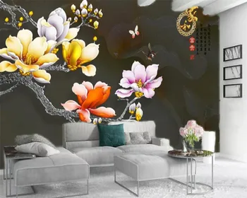 3d Tapety na steny HD Nádherné Magnolia Motýľ Ilustrácia Prispôsobiť Svoje Obľúbené Premium Interiérové Dekorácie, Tapety
