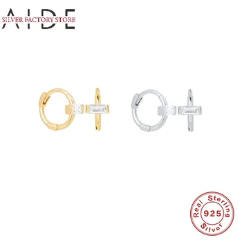 AIDE Mini Obdĺžnik Zirkón Hoop Náušnice pre Ženy Geometrické INY Piecing Ucho Chrupavky Earings Striebro 925 Šperky Darček kolczyki