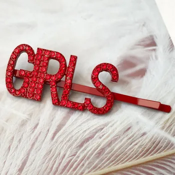 1PC Módne anglické Písmená Crystal sponky do vlasov Červenými Kamienkami Vlasy Klipy Kovové Barrettes Ženy vlasový Styling Nástroje a Príslušenstvo