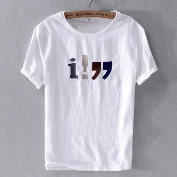 2019 Nový príchod-krátke rukávy ľanu t-shirt mužov značky biele tričko pánske letné topy tričko muž ležérne módne tričká košieľka